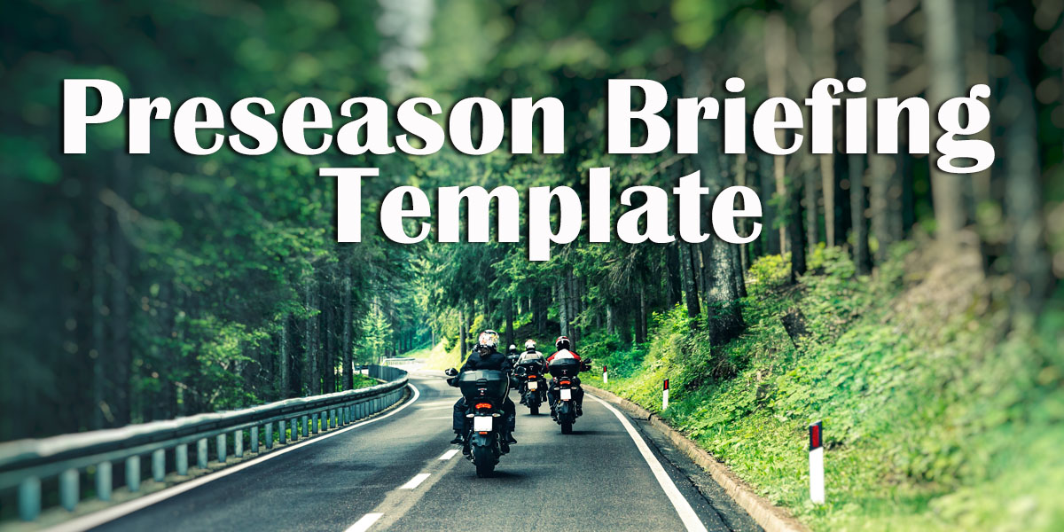 Preseason Briefing template - Motorcycle riders on forest road